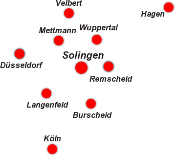 Unser Einzugsgebiet umfasst: Solingen, Mettmann, Wuppertal, Remscheid, Düsseldorf, Velbert, Hagen, Langenfeld, Burscheid, Köln, Erkrath, Haan sowie die weiteren Städte in diesem Bereich.